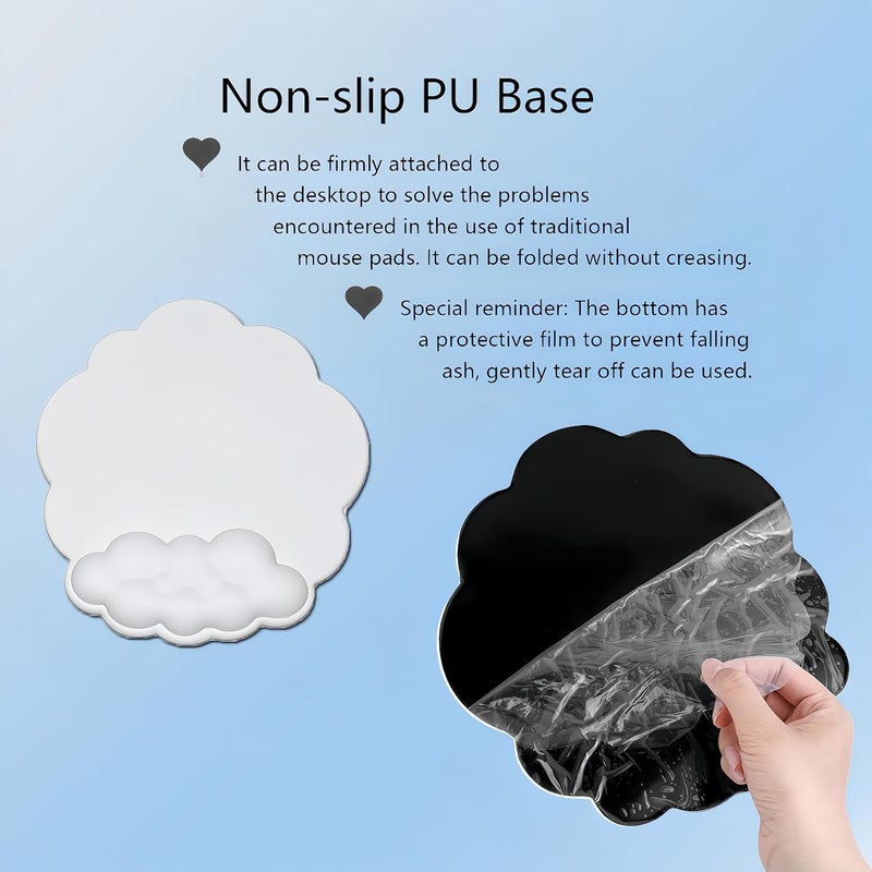 WFCYGL Cloud Wrist Rest Keyboard Cute Cloud Mouse Pad with Wrist Rest for Keyboard and Mouse Leather Cloud Wrist Pad Non-Slip Wrist Support for Computer Gaming Home Office Desk Decor Relief Pain White - Image 4